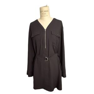 NWT Express Black Long Sleeve Dress‎ w/ Belt Silver Zip Women M Brunch Workwear